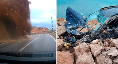 Mersin-Antalya yolunda heyelan: Araç üzerine kaya düştü